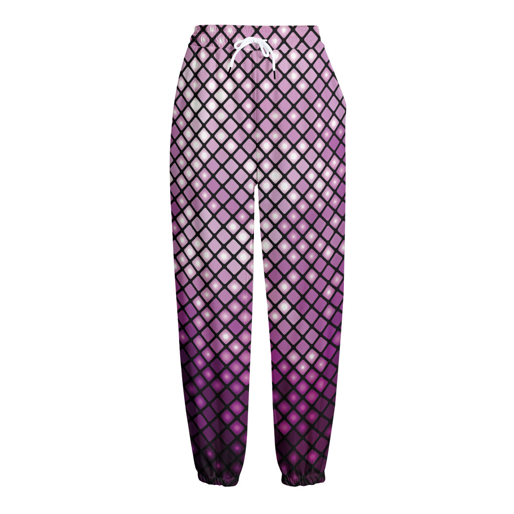 Purple Disco Lights Pattern Print Fleece Lined Knit Pants