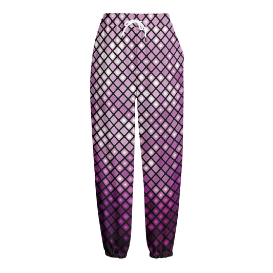 Purple Disco Lights Pattern Print Fleece Lined Knit Pants