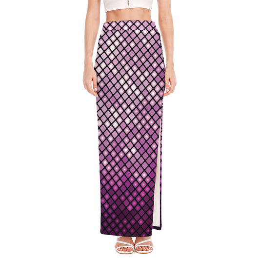 Purple Disco Lights Pattern Print High Slit Maxi Skirt