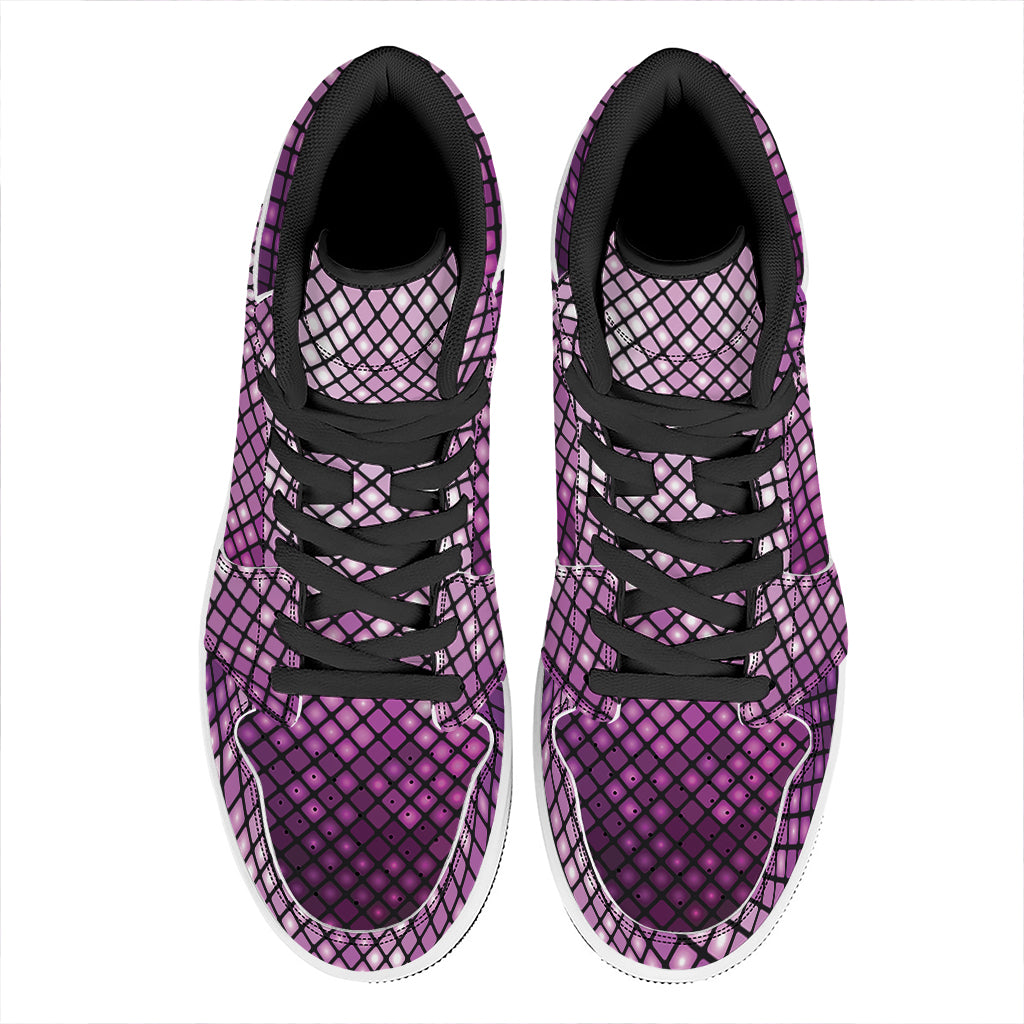 Purple Disco Lights Pattern Print High Top Leather Sneakers