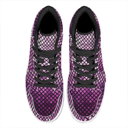 Purple Disco Lights Pattern Print High Top Leather Sneakers
