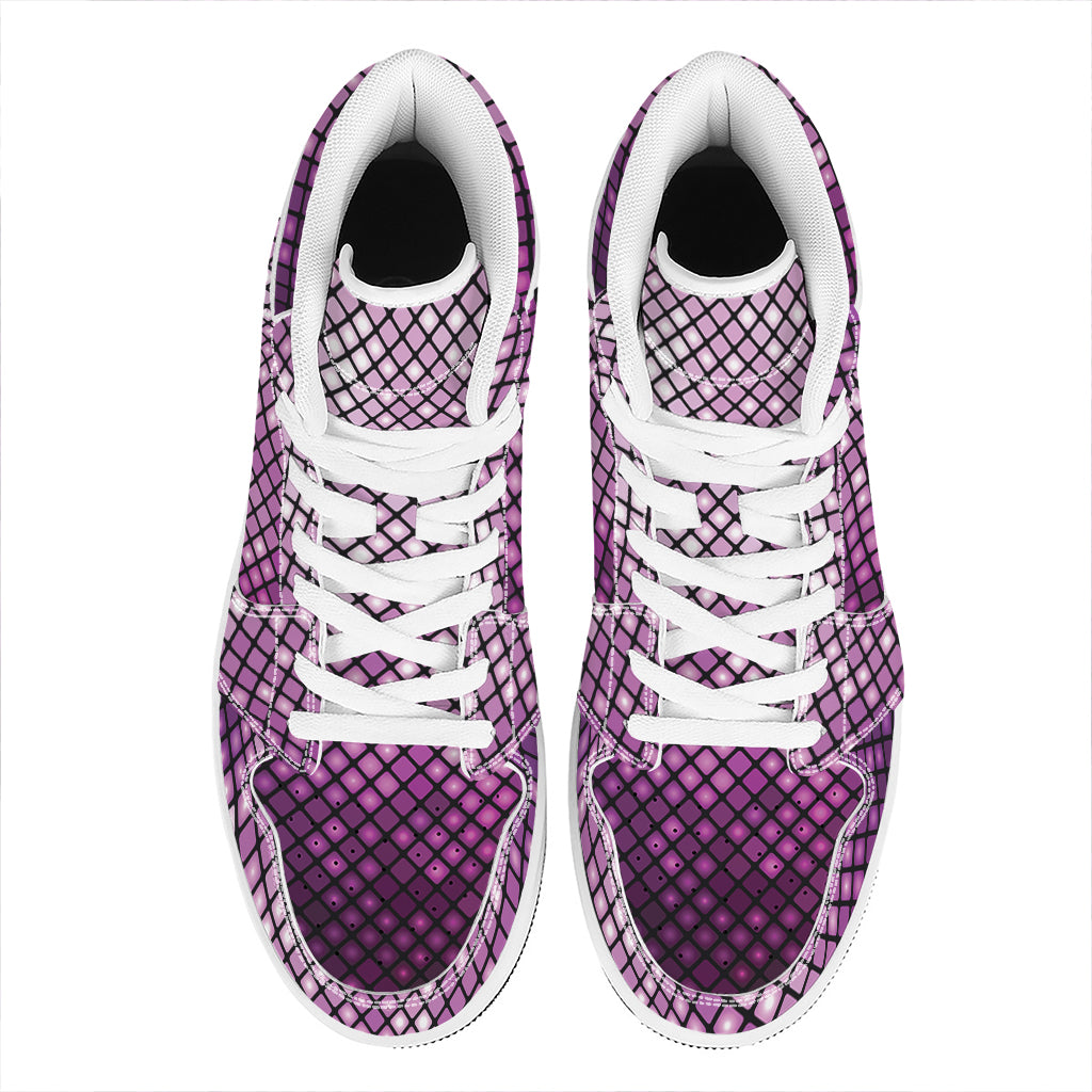 Purple Disco Lights Pattern Print High Top Leather Sneakers