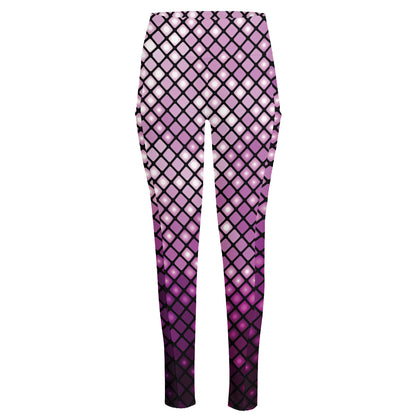 Purple Disco Lights Pattern Print High-Waisted Pocket Leggings