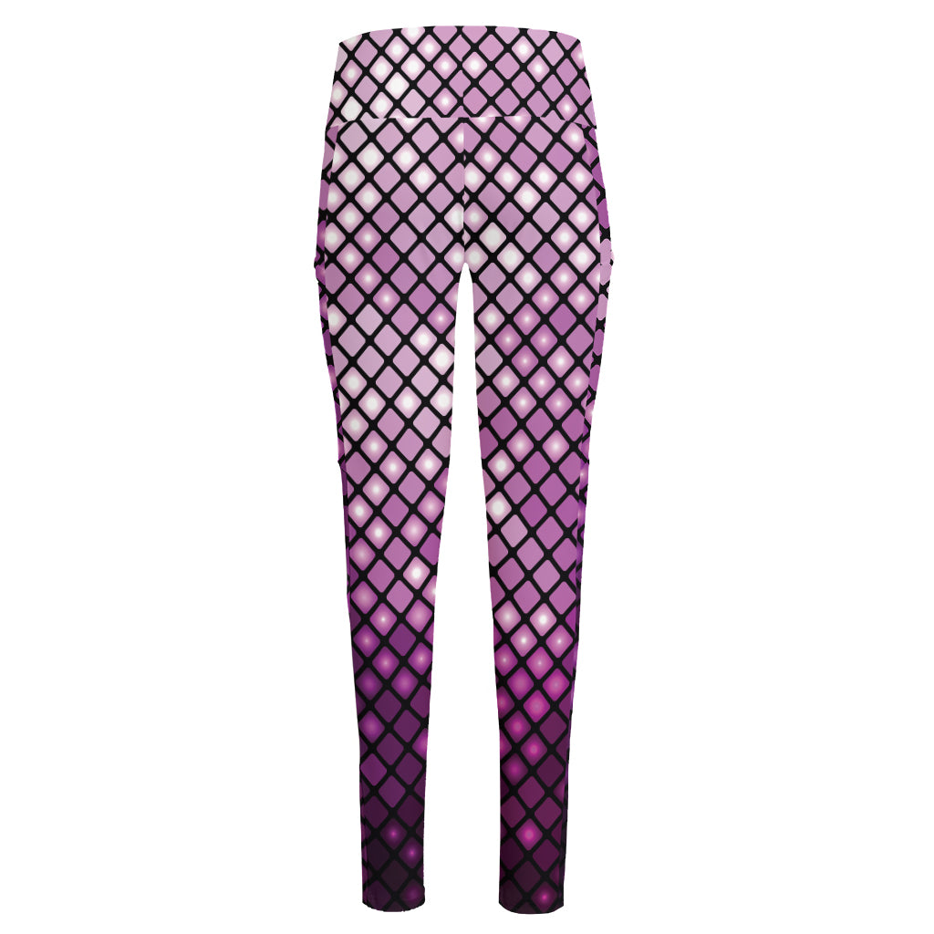 Purple Disco Lights Pattern Print High-Waisted Pocket Leggings