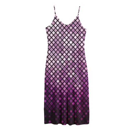 Purple Disco Lights Pattern Print Jersey Midi Cami Dress