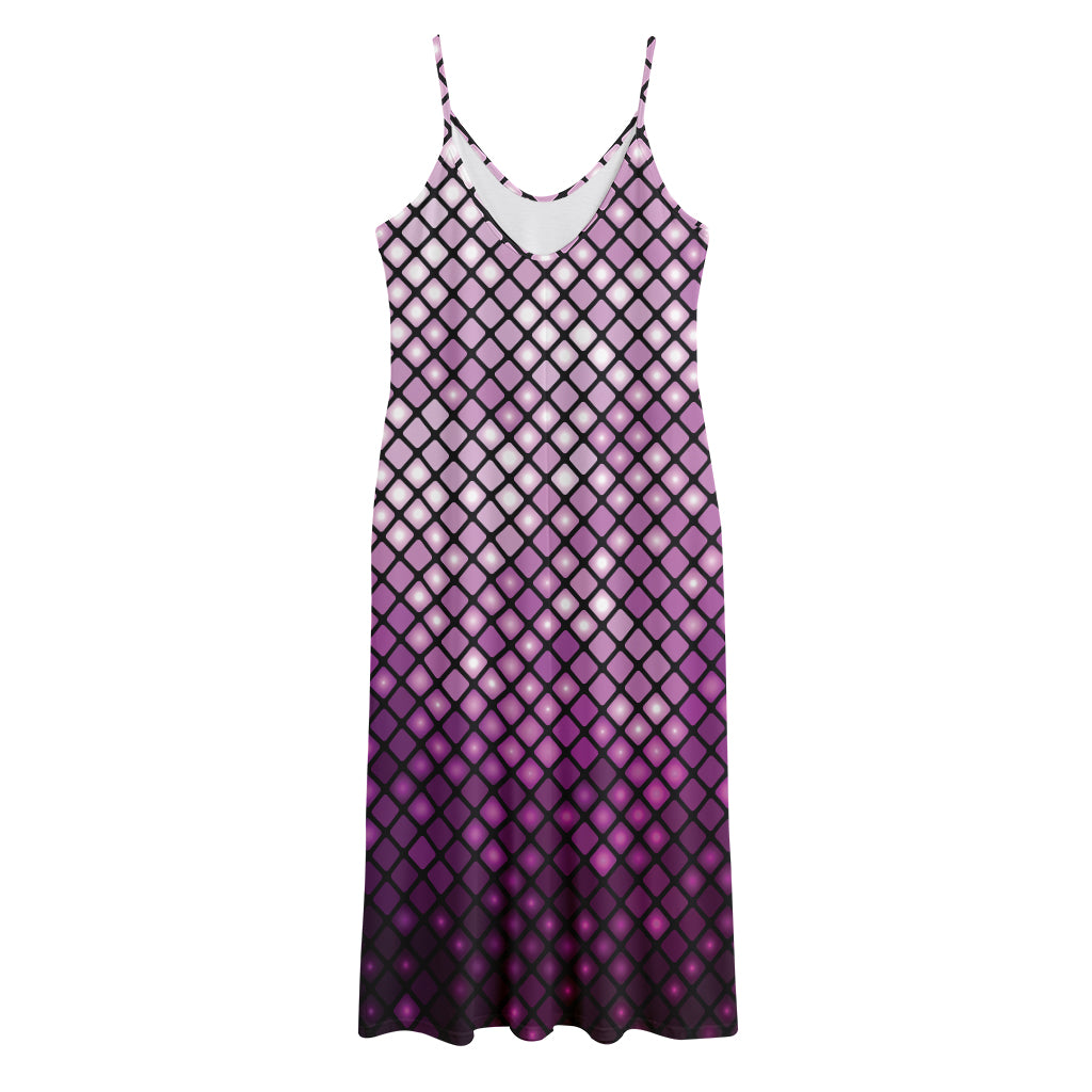 Purple Disco Lights Pattern Print Jersey Midi Cami Dress