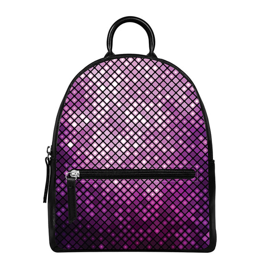 Purple Disco Lights Pattern Print Leather Backpack