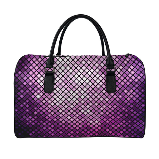 Purple Disco Lights Pattern Print Leather Duffle Bag