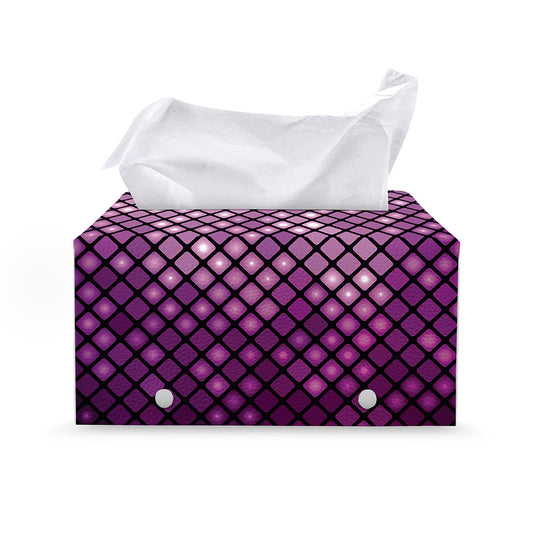 Purple Disco Lights Pattern Print Leather Tissue Box Cover