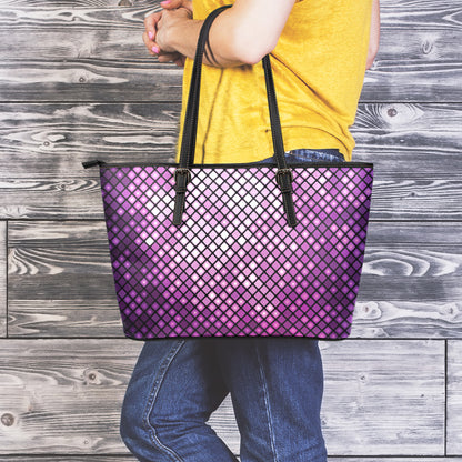 Purple Disco Lights Pattern Print Leather Tote Bag