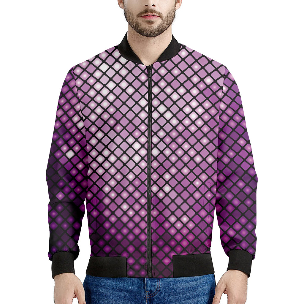 Purple Disco Lights Pattern Print Men's Bomber Jacket