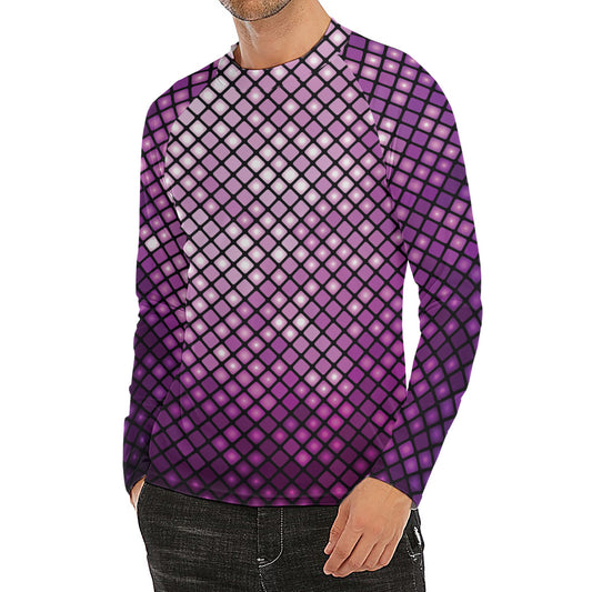 Purple Disco Lights Pattern Print Men's Long Sleeve Rash Guard