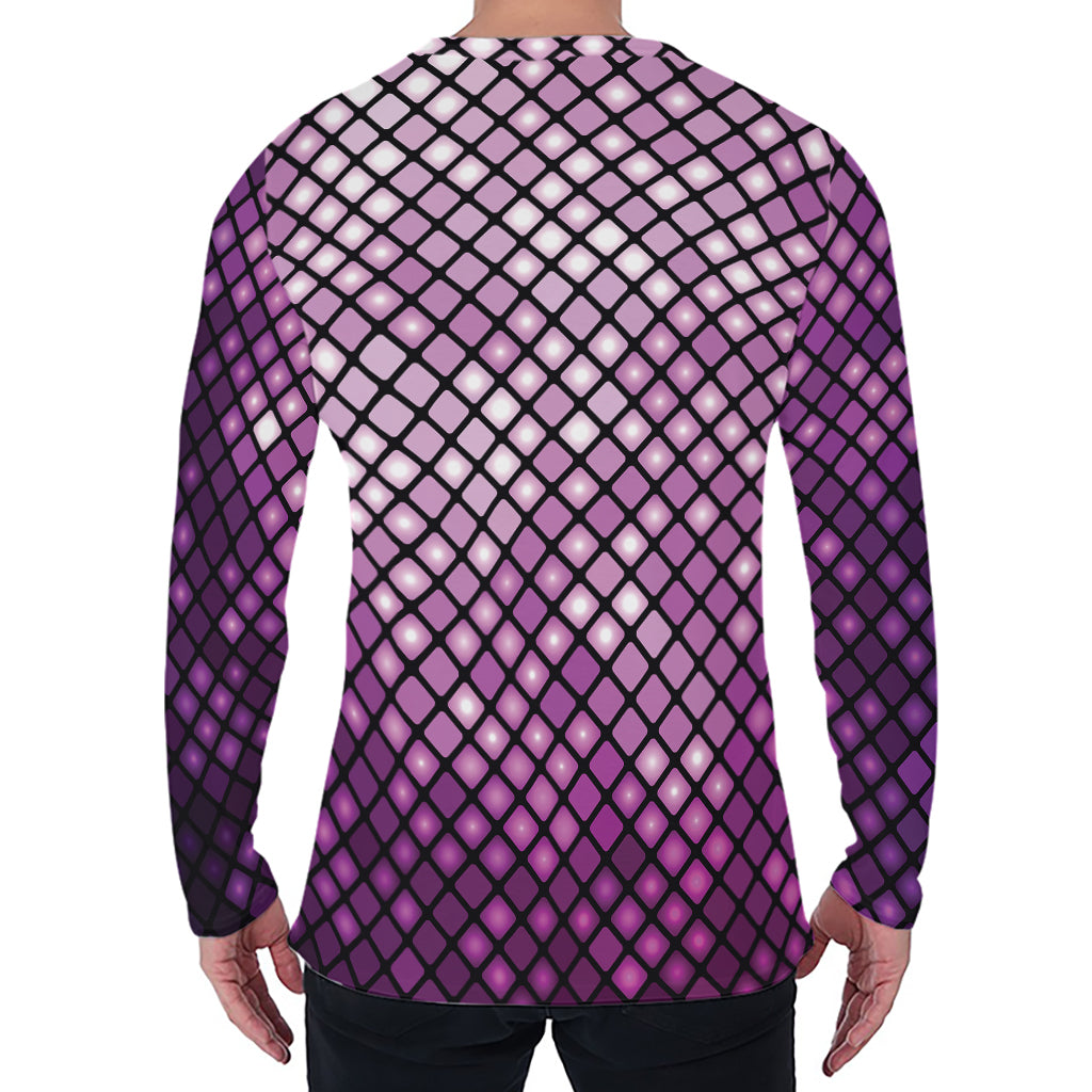 Purple Disco Lights Pattern Print Men's Long Sleeve T-Shirt