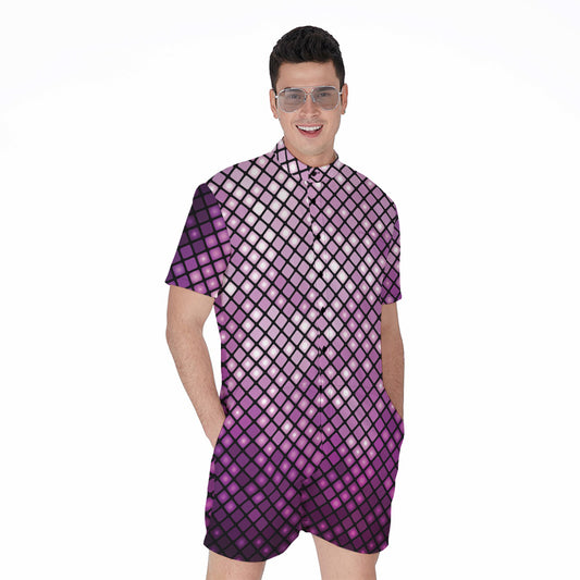 Purple Disco Lights Pattern Print Men's Rompers