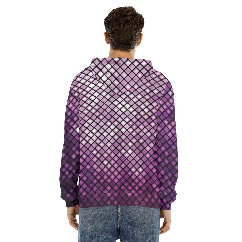 Purple Disco Lights Pattern Print Men's Velvet Pullover Hoodie