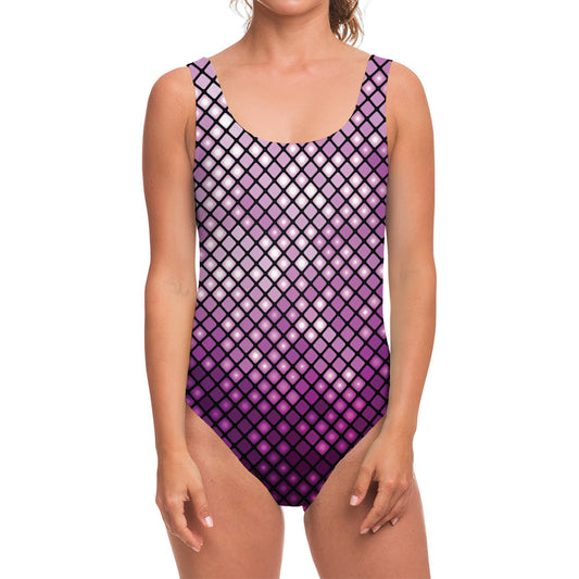Purple Disco Lights Pattern Print One Piece Swimsuit