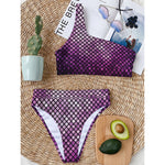 Purple Disco Lights Pattern Print One Shoulder Bikini Top