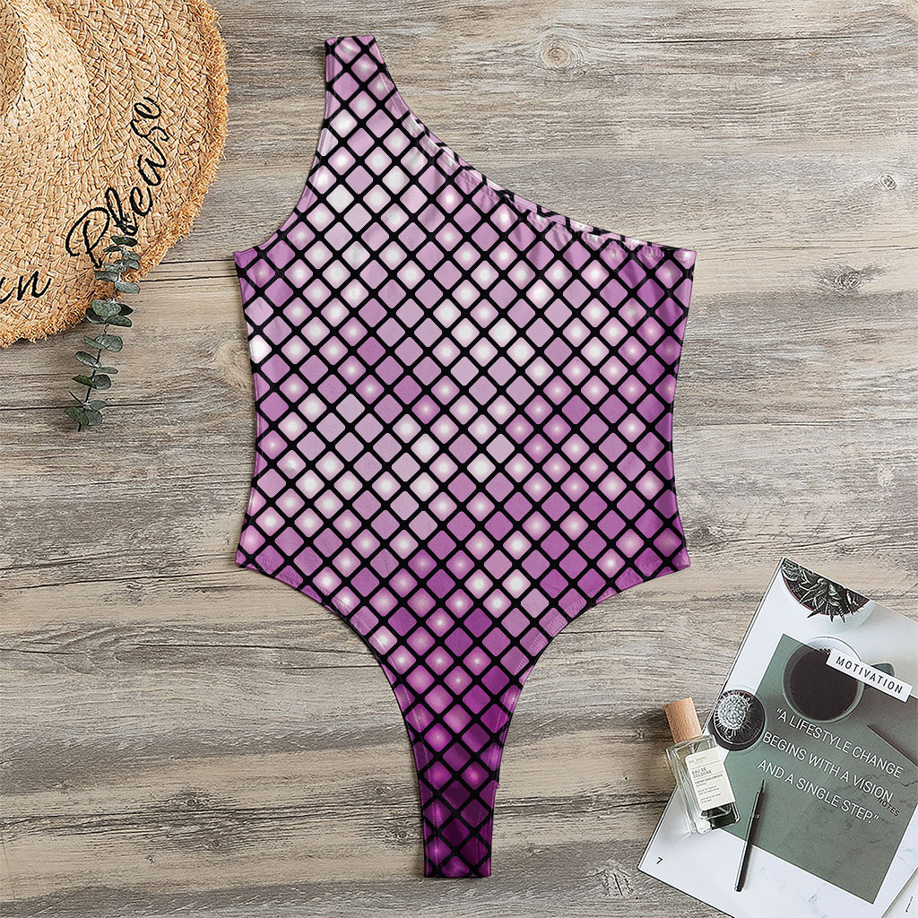 Purple Disco Lights Pattern Print One Shoulder Bodysuit