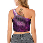 Purple Disco Lights Pattern Print One Shoulder Crop Top