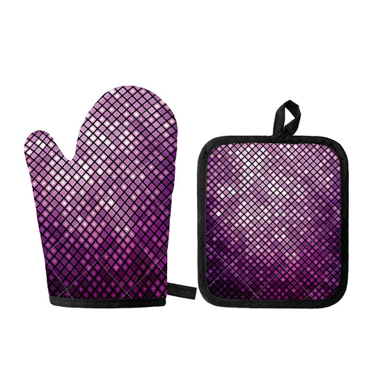 Purple Disco Lights Pattern Print Oven Mitt And Pot Holder Set
