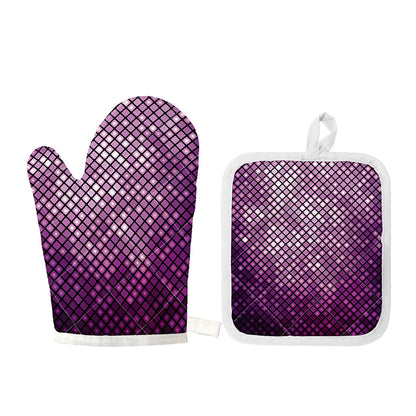 Purple Disco Lights Pattern Print Oven Mitt And Pot Holder Set