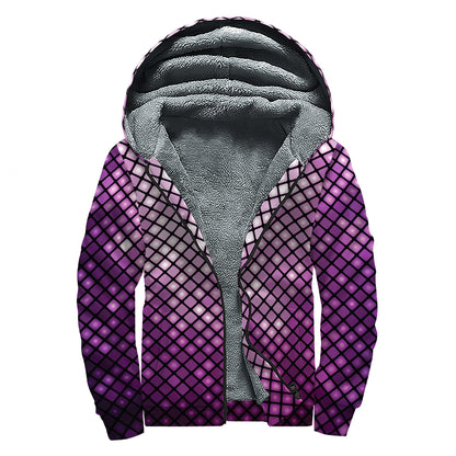 Purple Disco Lights Pattern Print Sherpa Lined Zip Up Hoodie