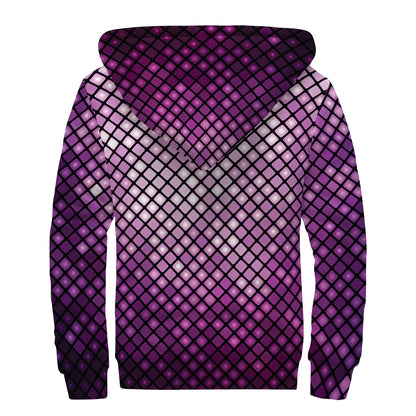 Purple Disco Lights Pattern Print Sherpa Lined Zip Up Hoodie