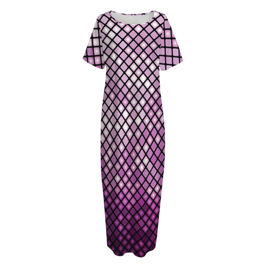 Purple Disco Lights Pattern Print Short Sleeve Long Nightdress