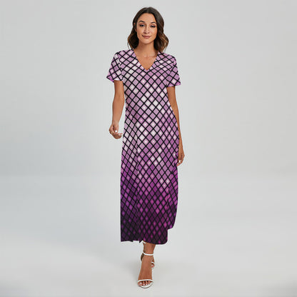 Purple Disco Lights Pattern Print Short Sleeve Maxi Dress
