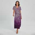 Purple Disco Lights Pattern Print Short Sleeve Maxi Dress