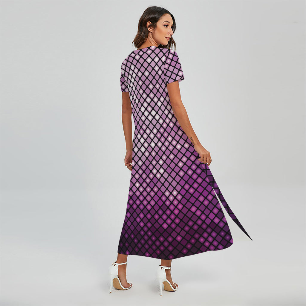 Purple Disco Lights Pattern Print Short Sleeve Maxi Dress
