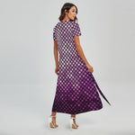 Purple Disco Lights Pattern Print Short Sleeve Maxi Dress