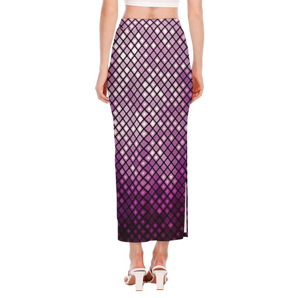 Purple Disco Lights Pattern Print Side Slit Maxi Skirt