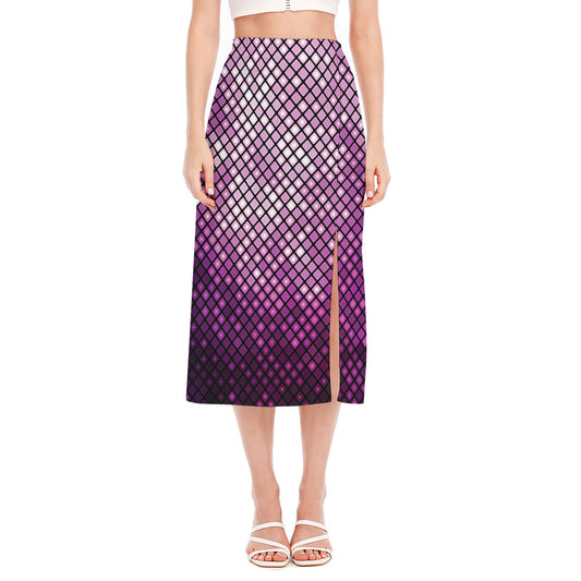 Purple Disco Lights Pattern Print Side Slit Midi Skirt