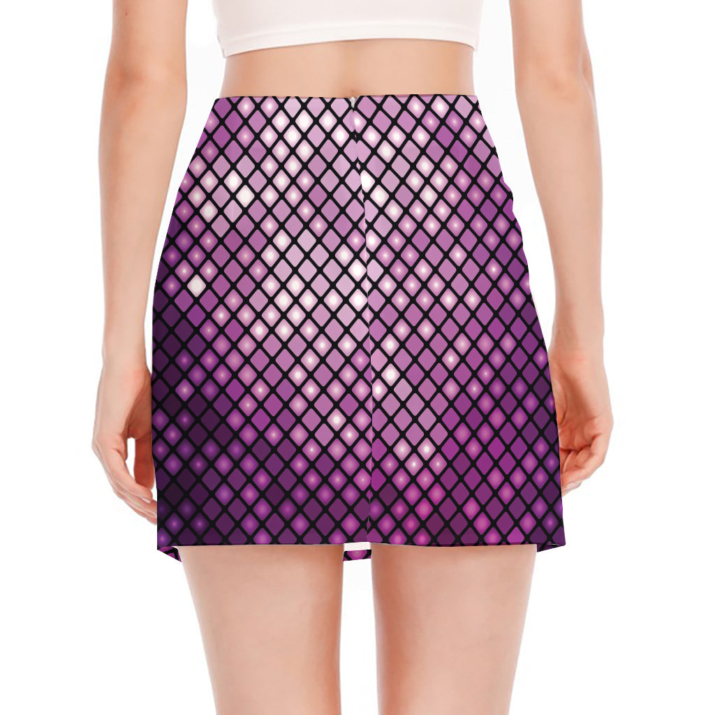 Purple Disco Lights Pattern Print Side Slit Mini Skirt