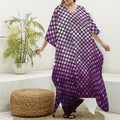 Purple Disco Lights Pattern Print Silk V-Neck Kaftan Dress