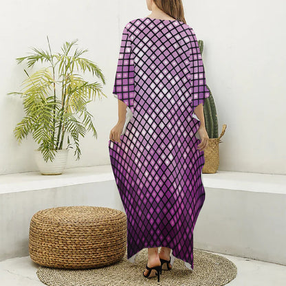Purple Disco Lights Pattern Print Silk V-Neck Kaftan Dress