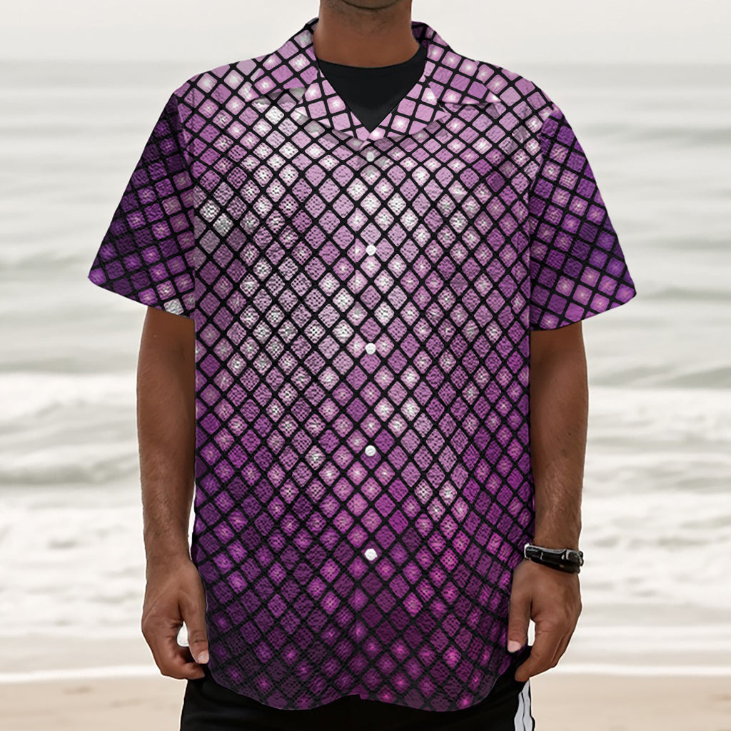 Purple Disco Lights Pattern Print Textured Short Sleeve Shirt