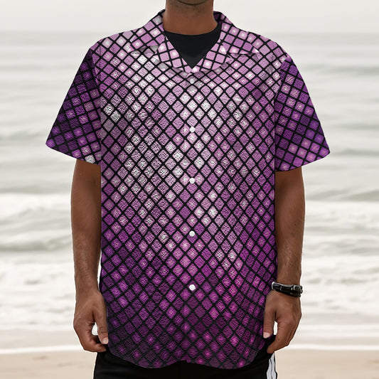 Purple Disco Lights Pattern Print Textured Short Sleeve Shirt