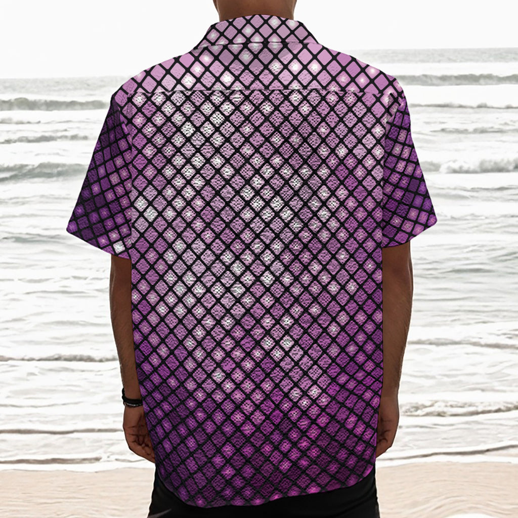 Purple Disco Lights Pattern Print Textured Short Sleeve Shirt