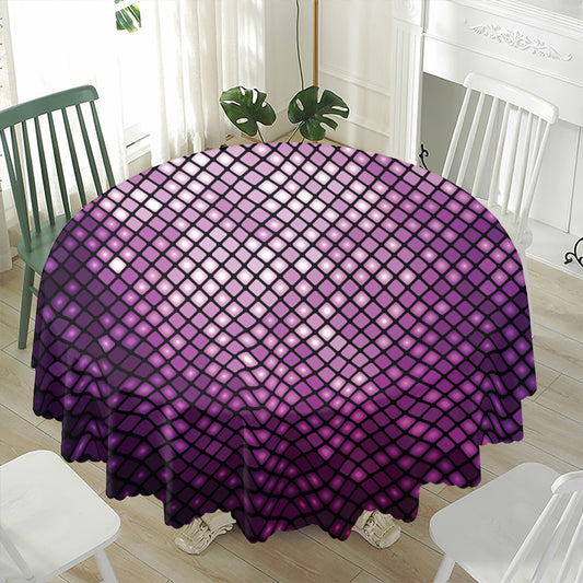 Purple Disco Lights Pattern Print Waterproof Round Tablecloth