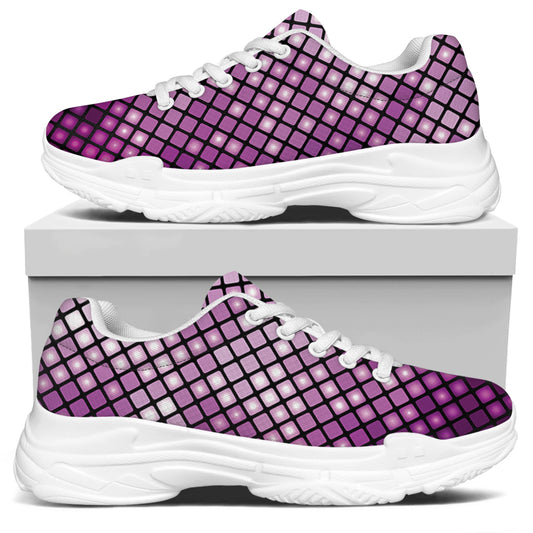 Purple Disco Lights Pattern Print White Chunky Shoes