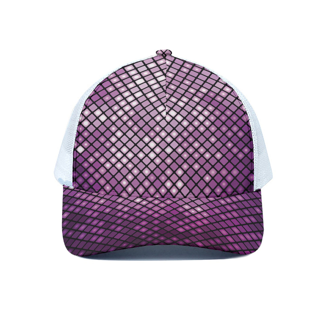 Purple Disco Lights Pattern Print White Mesh Trucker Cap