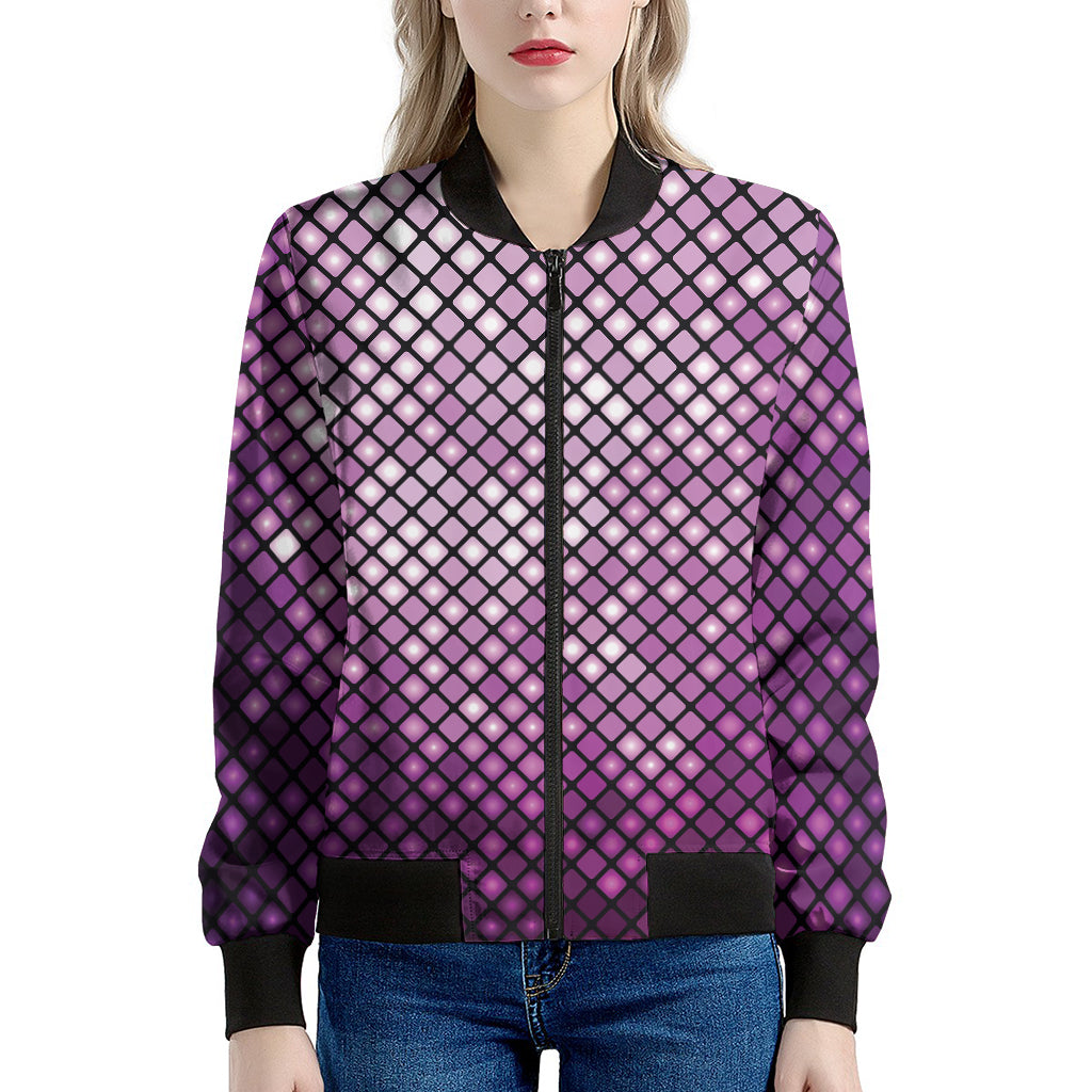 Purple Disco Lights Pattern Print Women's Bomber Jacket