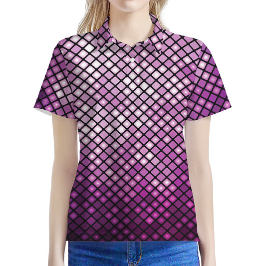 Purple Disco Lights Pattern Print Women's Polo Shirt