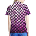 Purple Disco Lights Pattern Print Women's Polo Shirt