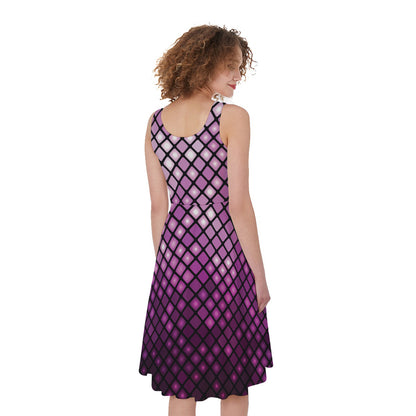 Purple Disco Lights Pattern Print Women's Sleeveless Dress