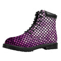Purple Disco Lights Pattern Print Padded Collar Lace Up Boots