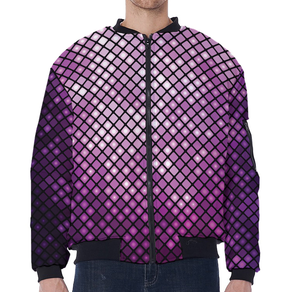 Purple Disco Lights Pattern Print Zip Sleeve Bomber Jacket