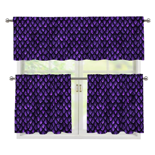 Purple Dragon Scales Pattern Print 3 Piece Kitchen Curtains